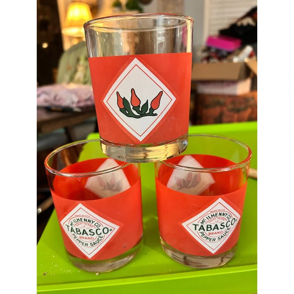 Tabasco Brand Pepper Sauce Shot Glasses Set of 3 Red Logo Chili Pepper Shooters